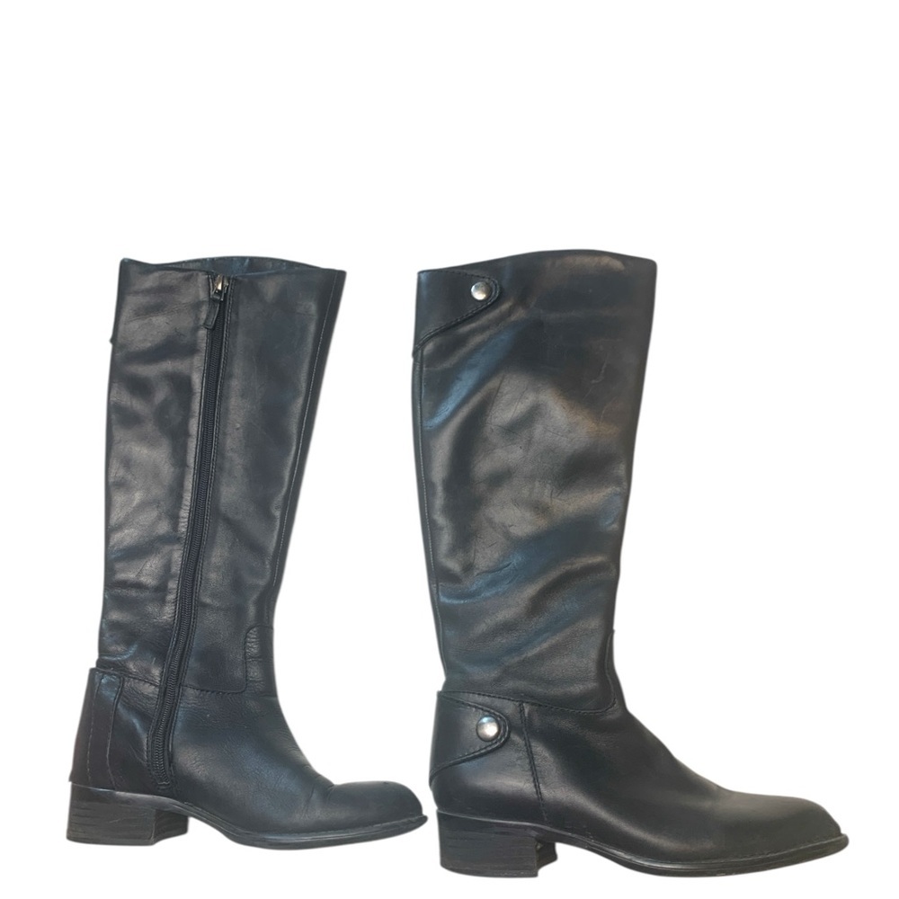 Franco Sarto Black Leather Knee-High Heeled Boots